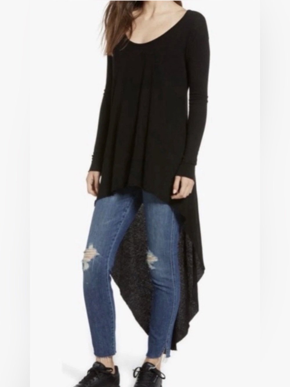 Frank & Eileen Black Long Sleeve High-Low Tunic Top - Women